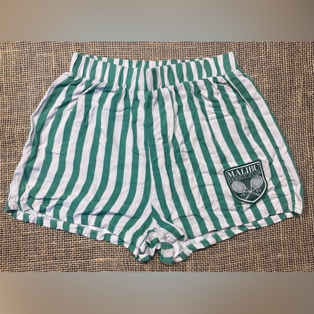 Zoe & Liv Malibu Tennis Club Green/Gray Striped Shorts, Size XS, Elastic
